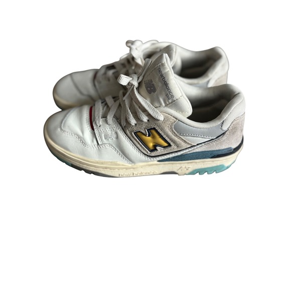 New Balance Other - New Balance 550 White Leather Grey Suede Yellow Teal‎ GSB550SC Boys Size 5Y